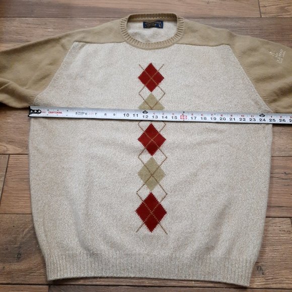 Peter Scott Old Head Golf Links Sweater men's 44 wool angora argyle tan Scotland - Picture 5 of 10